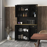 RASOO Pantry Storage Cabinet 71" Freestanding Adjustable Kitchen Pantries Buffet with Hutch Cupboard 6 Doors and 1 Drawer and Open Shlelf RASOO