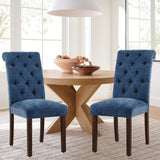 COLAMY Button Tufted Dining Chairs Set of 4, Parsons Upholstered Fabric Dining Room Chairs Kitchen Chairs with Wood Legs and Padded Seat, Blue COLAMY