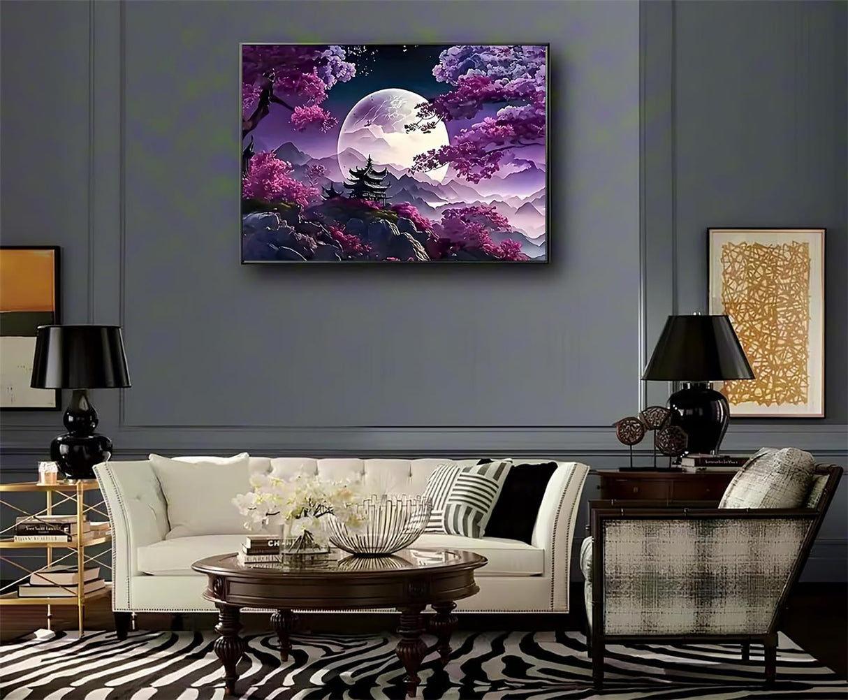 MaiMMaledy Paint by Numbers Kit 12Lx8W inch for Adults Beginners Canvas Pictures with Framed Drawing Painting Acrylic Pigment with Wooden Triangle Easel Moon MaiMMaledy