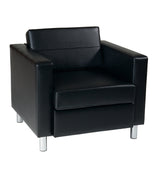 OSP Home Furnishings Pacific Armchair with Padded Box Spring Seats and Silver Finish Legs, Black Vinyl Office Star Products