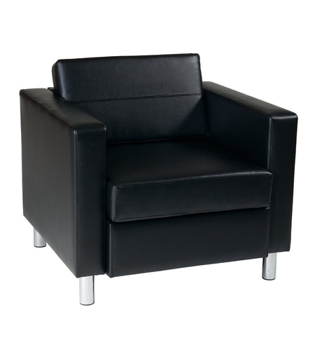 OSP Home Furnishings Pacific Armchair with Padded Box Spring Seats and Silver Finish Legs, Black Vinyl Office Star Products
