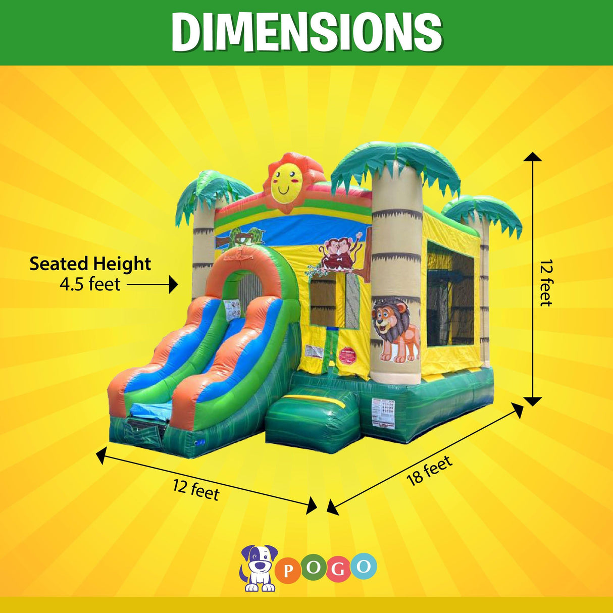 Inflatable Bounce House with Slide for Kids (Without Blower) - 18 x 12 x 14.5 Foot Tropical Smiley Face Backyard Inflatable Bouncy House - Built-in Bladder Water Misting System Pogo Bounce House