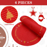 Tioncy 6 Pcs Plastic Christmas Placemats Round Snowflake Red Placemats 13.4 Inch Winter Xmas Tree Table Mat Washable Place Mat for Christmas Party Holiday Kitchen Dining Table Tioncy