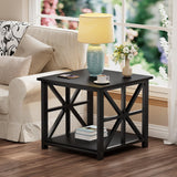 GreenForest End Table with 2-Tier Storage Shelf, 24 inch Side Table for Living Room, Modern Nightstand for Bedroom Bedside Office Farmhouse, Black GreenForest