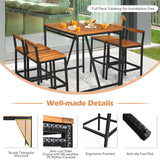 Tangkula 5-Piece Black Acacia Wood Bar Table Set with Rattan Stools and Umbrella Hole for Outdoor Spaces Tangkula
