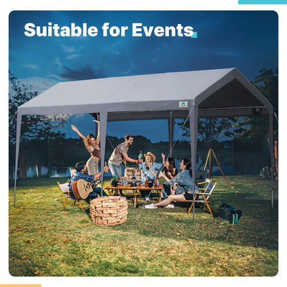 ADVANCE OUTDOOR 10x20 ft Steel Carport with Adjustable Height from 9.5 to 11 ft, Heavy Duty Car Canopy Garage Party Tent Boat Shelter Portable, Gray - WoodArtSupply