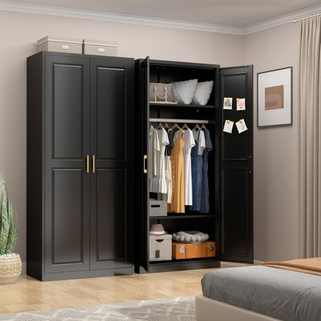 UNICOLY Armoire Wardrobe Closet with Doors, 71'' Wardrobe Cabinet with Hanging Rod, Metal Closet with 2 Adjustable Shelves for Bedroom School, Employee, Gym, Armarios De Ropa para Dormitorio, Black UNICOLY
