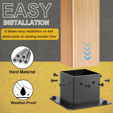 FNXAOR 4x4 Post Base 6 Pcs, Inner Size 3.5"x3.5" Fence Post Base Brackets, Metal Post Anchor Matte Black Wood Post Brackets Heavy Duty Powder-Coated for Pavilion Deck Railing Support Deck Base Plate FNXAOR