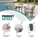 Patiorama 5-Piece Patio Dining Set, Outdoor Dining Table Chair Set, All-Weather Twisted Rattan Wicker Rope Conversation Set, Patio Furniture Set w/Umbrella Hole, 4 Cushioned Chairs&Glass Table(Tan) Patiorama