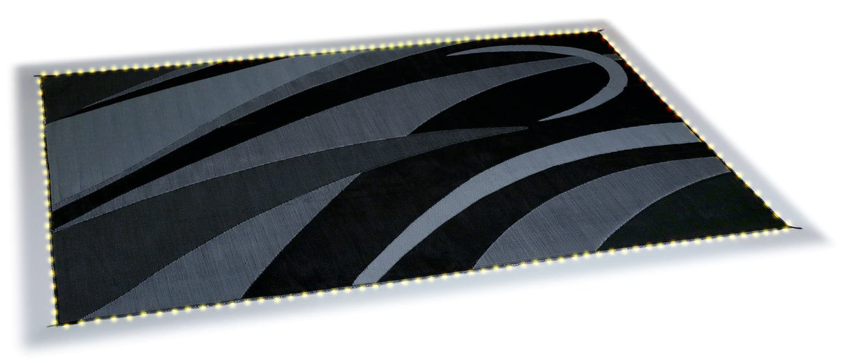 Stylish Camping LED Illuminated Patio Mat - Reversible RV Home Mat, White/Black with LEDs Light, 8x18 Stylish Camping