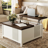 knoworld Farmhouse Lift Top Coffee Table with Storage, 35" Square Large Coffee Table with Hidden Compartment, Rustic Wood Center Table for Living Room, White knoworld