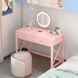WiberWi Home Office Desk with Drawers, Modern Writing Computer Desk for Bedroom, Small Pink Makeup Vanity Table Desk for Girls, Study Table for Home Office WiberWi