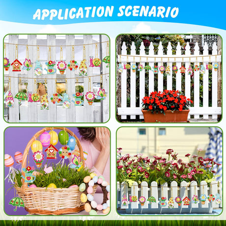 12 Pieces Spring Diamond Painting Keychain 5D DIY Diamond Painting Kit Spring Hanging Diamond Art Kits Flower Gnome Butterfly Spring Ornaments for Kids Crafts Family Decor Ferraycle