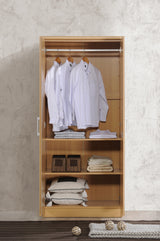HODEDAH IMPORT 2 Door Wardrobe with Adjustable/Removable Shelves & Hanging Rod, Beech Hodedah