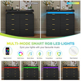 knoworld 8 Drawer Dresser for Bedroom, Black Dresser with LED Lights and Power Outlet, Large Wooden Dressers Modern Chest of Drawers, Double Wide 9 Drawer Dressers for Bedroom, Entryway, Hallway knoworld