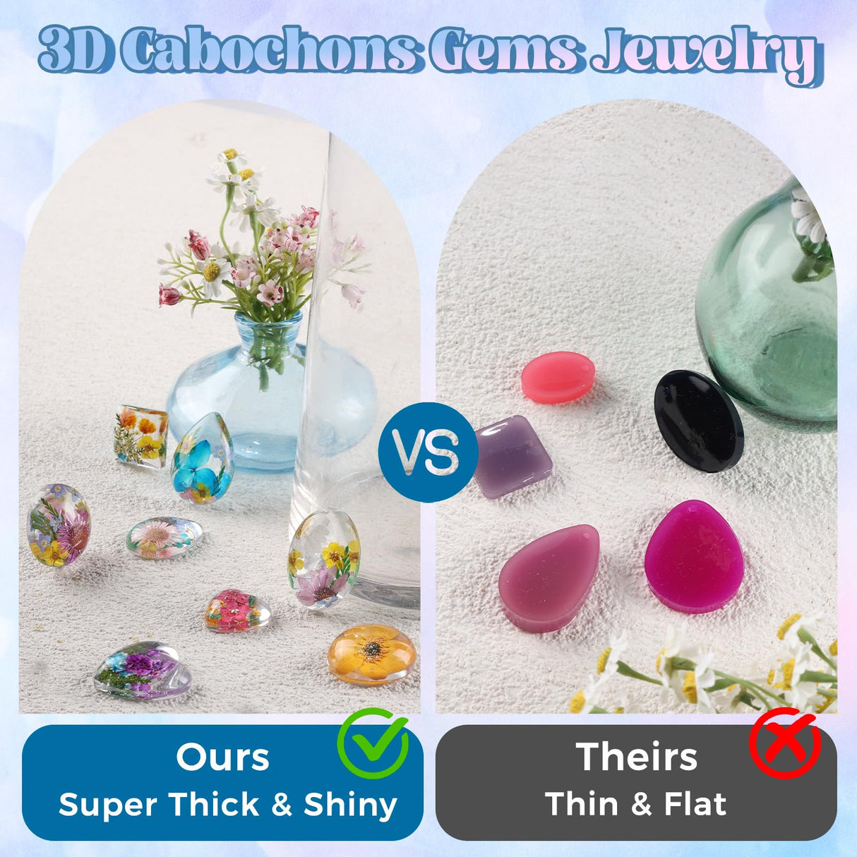 LET'S RESIN Cabochon Gems Resin Molds, 36 Cavities Thicker&Shiny UV Resin Molds Jewelry with 16 pcs Pendant Trays, Epoxy Molds for Beginner, jewelry making kits for Pendant,Earrings,Necklace,Keychains LET'S RESIN