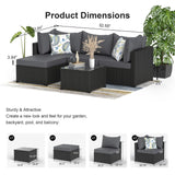 Patio Furniture Set, 5PCS Outdoor Conversation Sets Waterproof Rattan Sectional Sofa with 4” Thickened Cushion Modular Wicker Patio Furniture Set with Glass Top Table for Balcony, Backyard (Grey) Phonjoroo