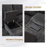 Oversized Power Reclining Sectional Sofa with Wireless Charging, Modern Electric Recliner 5 Seater Sofa, Family-Sized Sectional Corner Couch with USB Charging, Thickened Padding, Sturdy Frame, Grey TODRANI