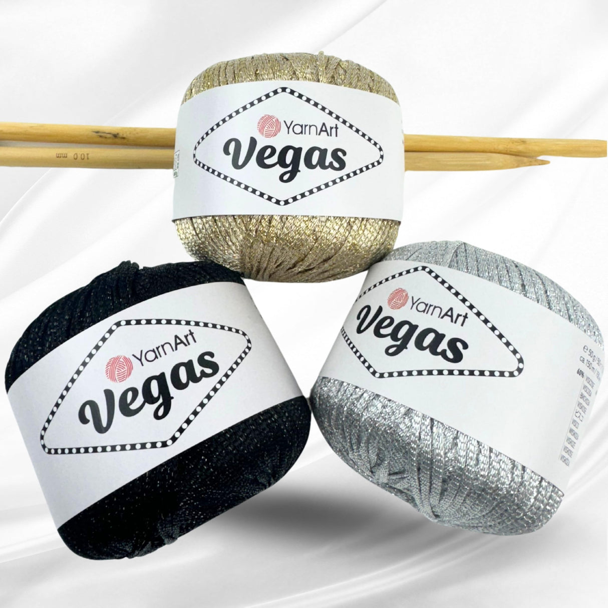 YarnArt Vegas Metallic Yarn – 60% Viscose, 40% Metallic – Sparkling Yarn for Crochet, Knitting, Summer Garments, Shawls, Dresses, Lace Projects, 50g/150m Flat Thread (42) YarnArt