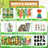 BenLouis 192Pcs Jungle Safari Party Favors Zoo Animals Coloring Books Crayons Sticker Stampers Slap Bracelets Set Bulk Classroom Prizes for Kids Wild One Party Baby Shower Goodie Bags Fillers BenLouis