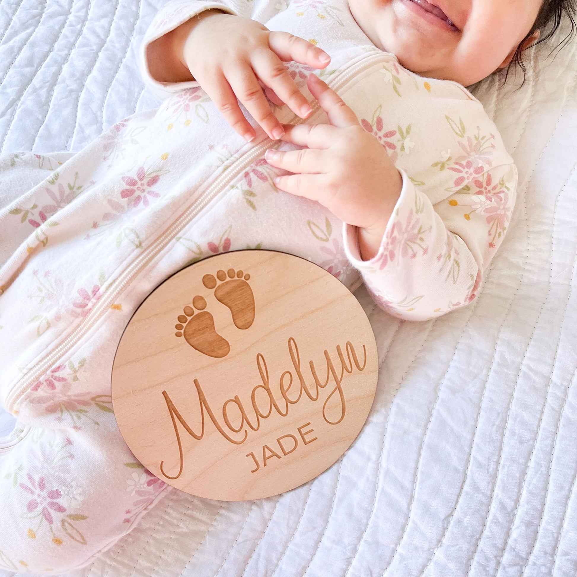 Zanuby Personalized Wooden Newborn Baby Announcement Sign, Hospital Sign, Wooden Name Sign(Baby Feet) - WoodArtSupply