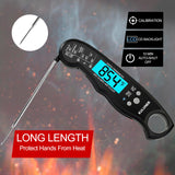 KULUNER TP-01 Waterproof Digital Instant Read Meat Thermometer with 4.6 Folding Probe Backlight Calibration Function for Cooking Food Candy, BBQ Grill, Liquids,Beef(Black) KULUNER