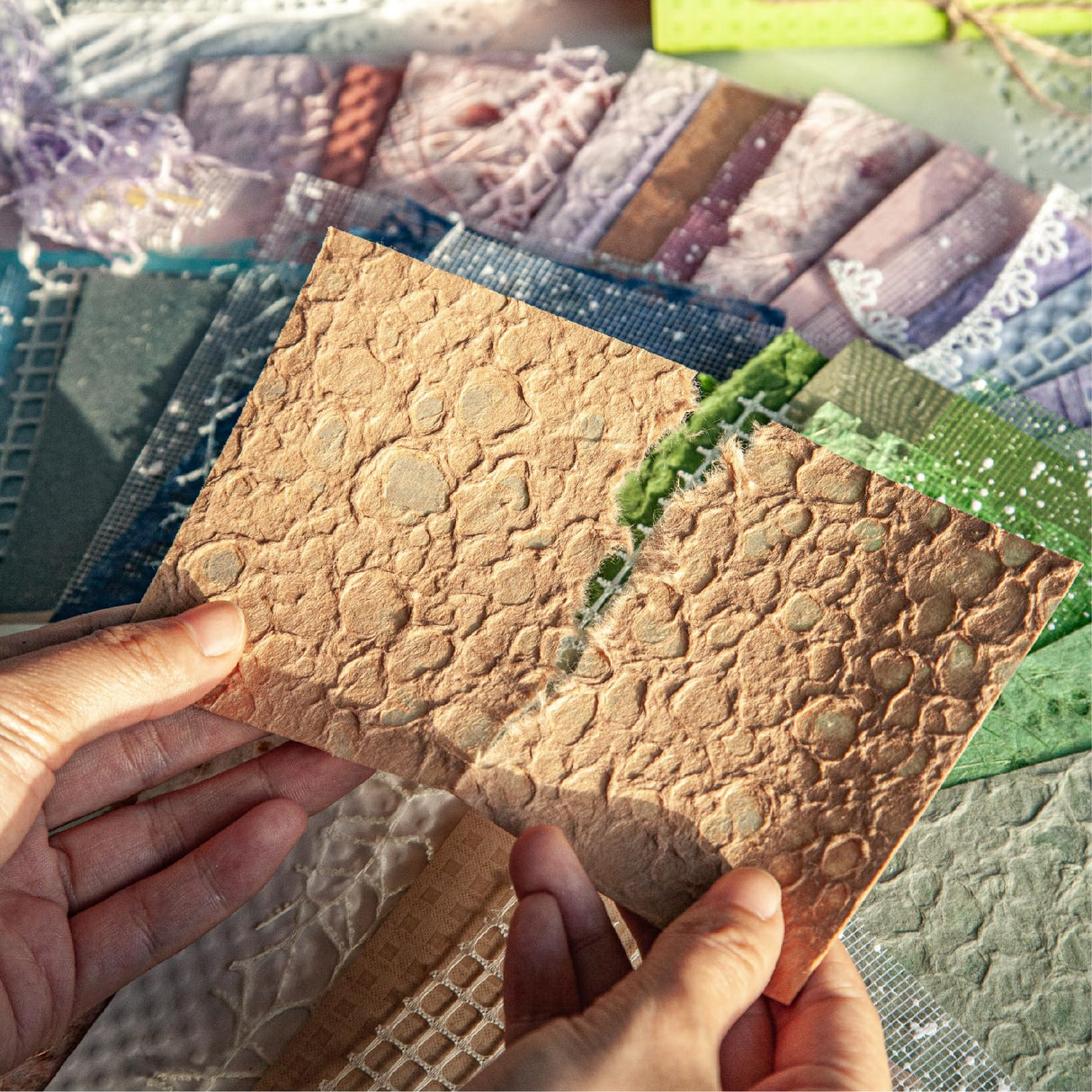 96 Sheets Textured Scrapbook Paper and Mesh Fabric Assorted Set - 6 Pack Mixed Special Paper for Scrapbooking Planner Bullet Junk Journal Supplies Mixed Media Collage Card Embellishments 3.9x5.5 Inch ARTSMONA