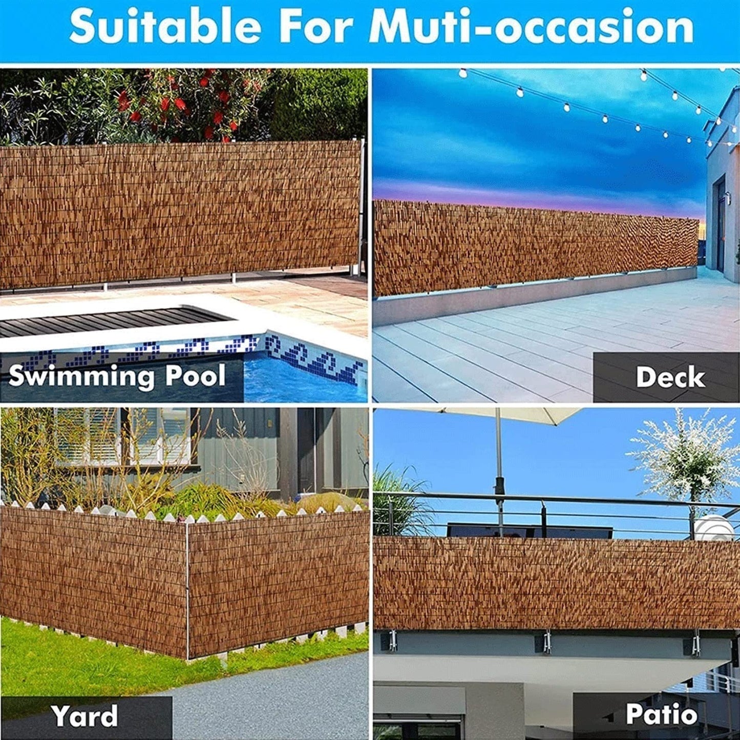 Bamboo Reed Fencing,Decorative Fences, Backyard Reed Fence Rolls 2 ft 3 ft 4 ft 5 ft high, Outdoor Privacy Screen Curtain for Room Porch Pool roof Wall Weatherproof (Size : 91x400CM(3x13ft))