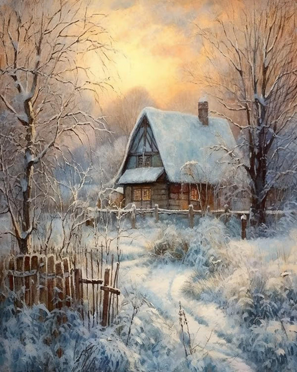 OKSGYTA Paint by Numbers for Adults Winter Village Scene Painting by Number for Adults DIY Digital Painting for Beginners Wall Decor Drawing Art Decor, 40x50cm No Frame OKSGYTA