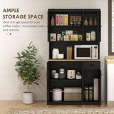 HOMCOM 71" Buffet with Hutch, Modern Farmhouse Kitchen Pantry Storage Cabinet with Microwave Oven Countertop, Drawer, and Cupboard, Black HOMCOM