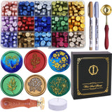 SWANGSA Botanical Flower Wax Seal Stamp Kit with 450pcs Sealing Wax Beads, 2 Pens and Spoon for Wedding, Invitations, Cards, Envelope, Christmas SWANGSA