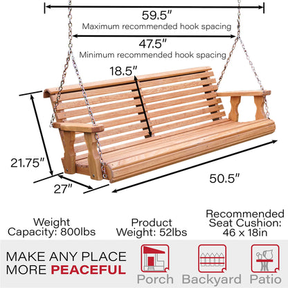 Amish Casual Heavy Duty 800 Lb Roll Back Treated Porch Swing with Hanging Chains (4 Foot, Cedar Stain) - WoodArtSupply