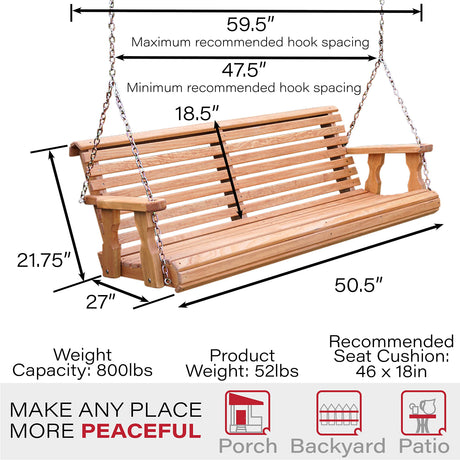Amish Casual Heavy Duty 800 Lb Roll Back Treated Porch Swing with Hanging Chains (4 Foot, Cedar Stain) Amish Casual