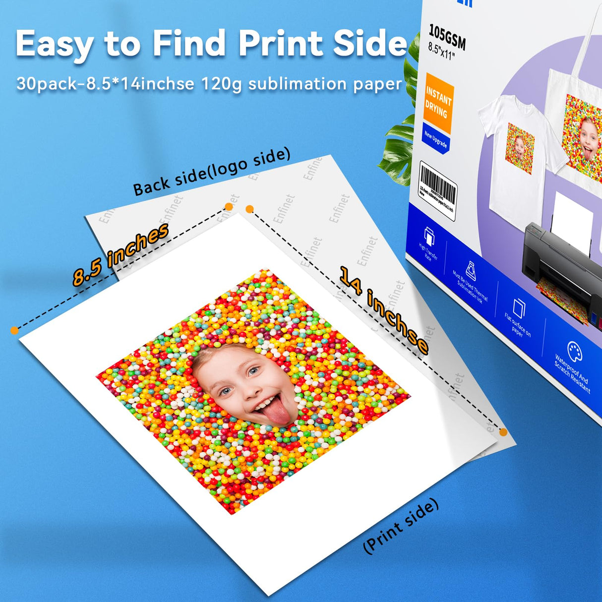 Sublimation Paper 8.5 x 11 inches - 125 Sheets 105gsm Compatible with Any Inkjet Printer For DIY Unique Holiday Birthdays Gifts Enfinet