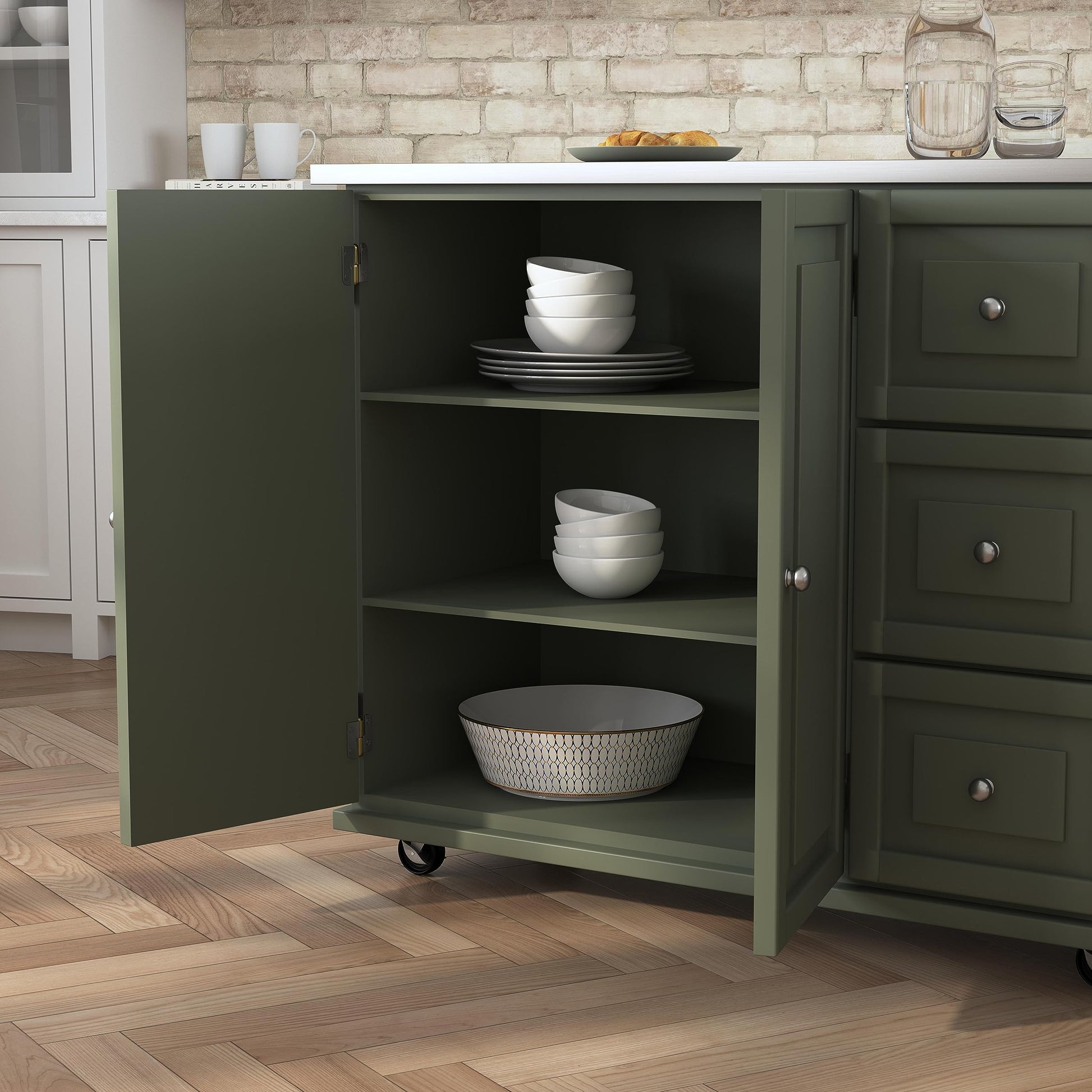 Homestyles Mobile Kitchen Island Cart with Stainless Steel Top, Sage Green - WoodArtSupply