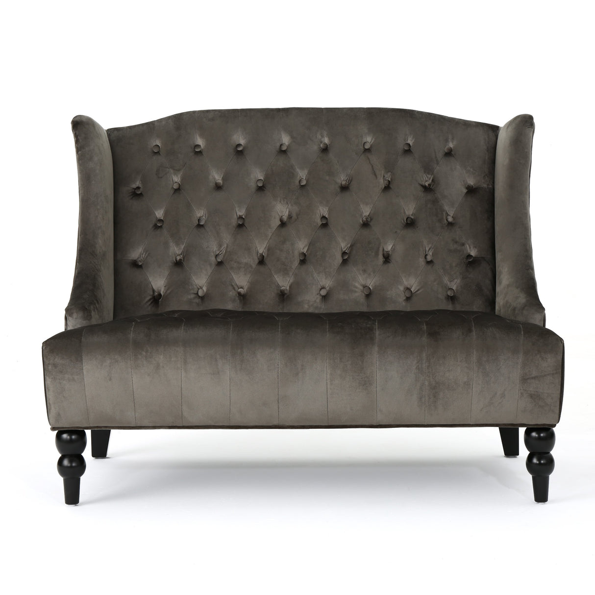 Modern Tufted Velvet Wingback Loveseat, Tufted Velvet 2 Seat Couch Sofas with High Back Thick Padded Cushioned Seats for Living Room, Victorian Style, Grey Merax