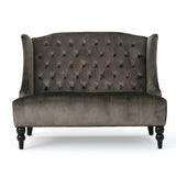 Modern Tufted Velvet Wingback Loveseat, Tufted Velvet 2 Seat Couch Sofas with High Back Thick Padded Cushioned Seats for Living Room, Victorian Style, Grey Merax