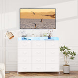 Welfuturer White Dresser with LED Lights and Charging Station for Bedroom 12 Drawers Dressers & Chest of Drawers Tall Dressers for Hallway Entryway Closets Living Rom Sturdy Steel Frame Wood Top Welfuturer