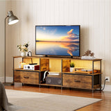 MAHANCRIS LED TV Stand with Charging Station and 2 Fabric Drawers, Entertainment Center for TVs up to 80", TV Console Table with Open Storage Shelf, for Living Room, Rustic Brown TVHR136E01 MAHANCRIS