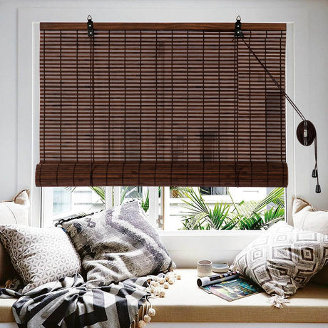 Alimoo Natural Bamboo Roll-Up Blinds for Light Filtering and Privacy - 24W x 72L Alimoo