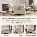 Power Recliner Rocking Chair Nursery Gliders with Adjustable Armrests and Headrest, Swivel Electric Glider Reclining Nursing Chair with USB Port and Storage Bags, FSC Certified(Leather, Beige) MELLCOM
