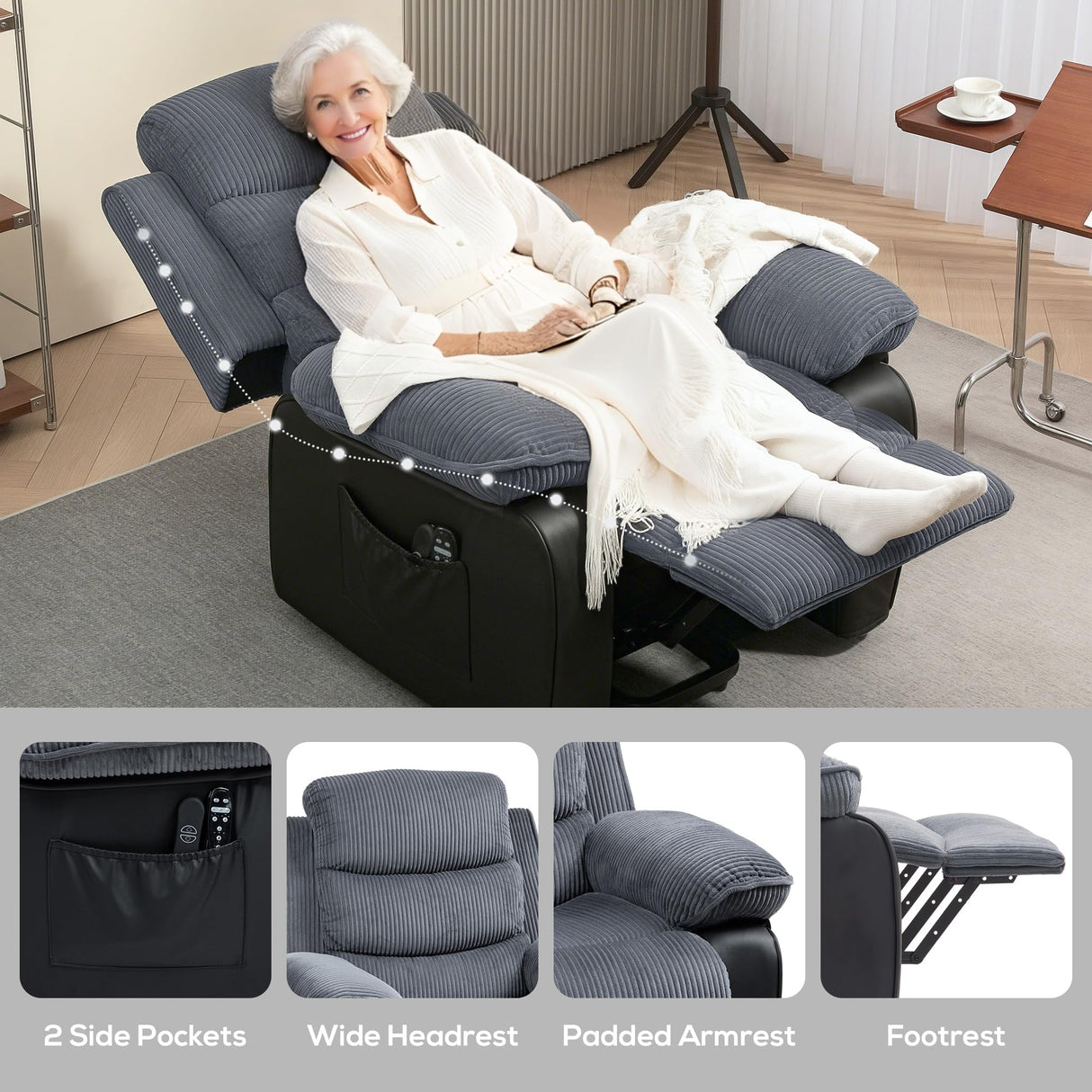 HOMCOM Power Lift Recliner Chair for Elderly with Massage and Heat, Electric Lift Chair, Patchwork Design Massage Chair Recliner with Remote Controllers, USB Port and Side Pockets, Gray HOMCOM