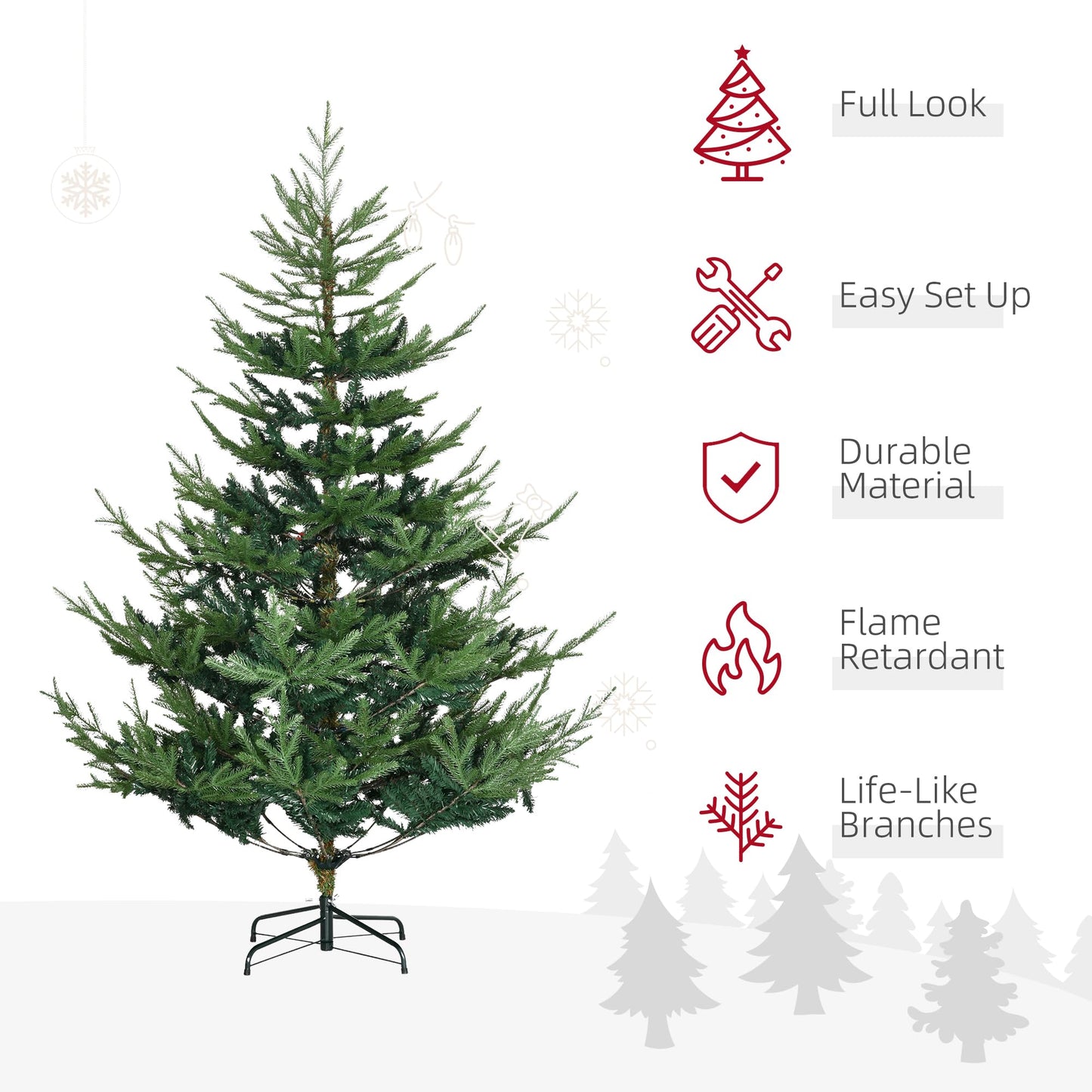 HOMCOM 6 Foot Artificial Christmas Tree, Pine Hinged Xmas Tree with 795 Realistic Branches, Steel Base, Auto Open, Green