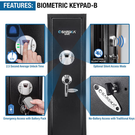 Barska Quick and Easy Access Biometric Rifles, Firearms and Long Guns Safe for Home, Removable Shelf, Optional Silent Mode, 1.83 Cubic Ft BARSKA