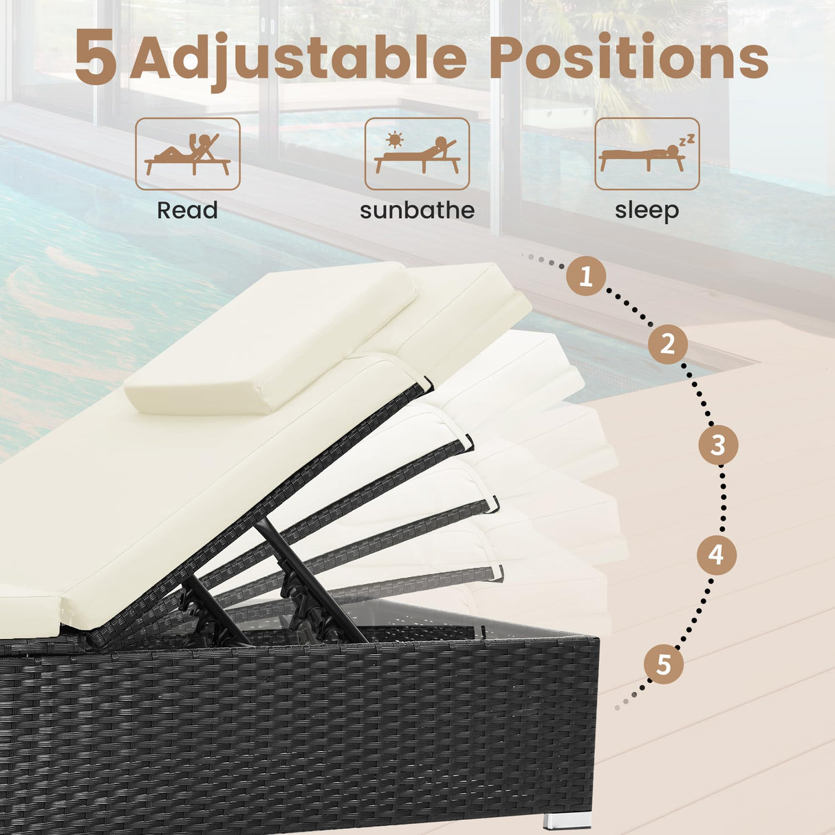 Murago 3 Piece Set, Includes 2 Wicker Chaise Lounge Chairs for Outdoors with Matching Side Table, Idea Oversized Reclining Patio Lounger with Washable Cushions, White Murago