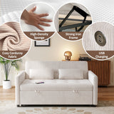 UXENAFANA Sofa Bed, Loveseat 3-in-1 Sleeper Sofa with Pull Out Bed, Pockets and USB, Modern 2 Seater Convertible Small Couch for Living Room Bedroom Apartment (Beige, Corduroy) UXENAFANA