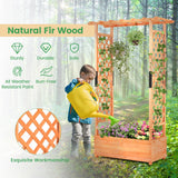 Giantex Set of 2 Raised Garden Bed with 2-Sided Trellis & Hanging Roof, Fir Wood Planter Box w/Drainage Holes, Freestanding Garden Planter for Flowers Herbs Climbing Vines (43.5" x 17.5" x 72") Giantex