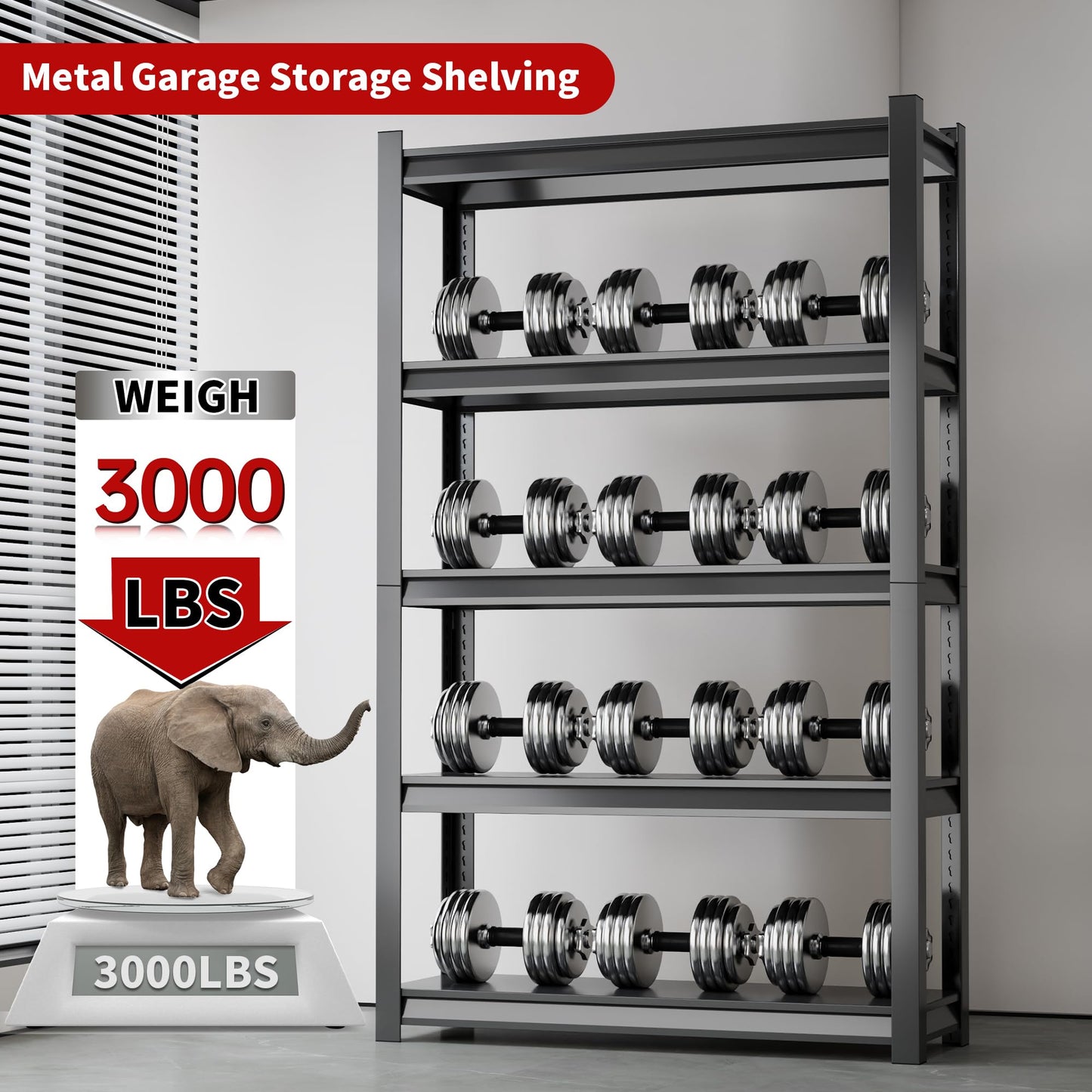 ZLBRDS 59" W Garage Shelving, 3000LBS Heavy Duty Shelving, Adjustable 5 Tier Metal Garage Storage Shelves, Storage Shelves for Industrial, Warehouse, Basement