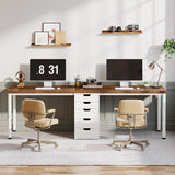 Tribesigns Two Person Computer Desk with 5 Drawers, 78.7 Inches Extra Long Double Office Desk, Modern Simple Double Computer Desk Study Writing Table Workstation for Home Office(Brown/White) Tribesigns
