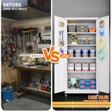 Aobabo 73" H Metal Storage Cabinet with Wheels for Garage, Locking Steel Storage Cabinet with 4 Shelves and Hooks, for Home Office, White, Assembly Required Aobabo